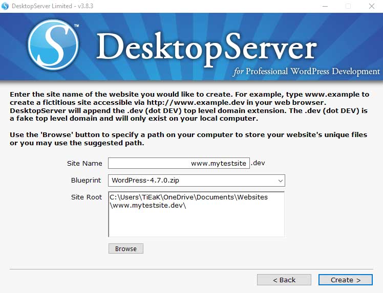 DesktopServer: Set Site Name