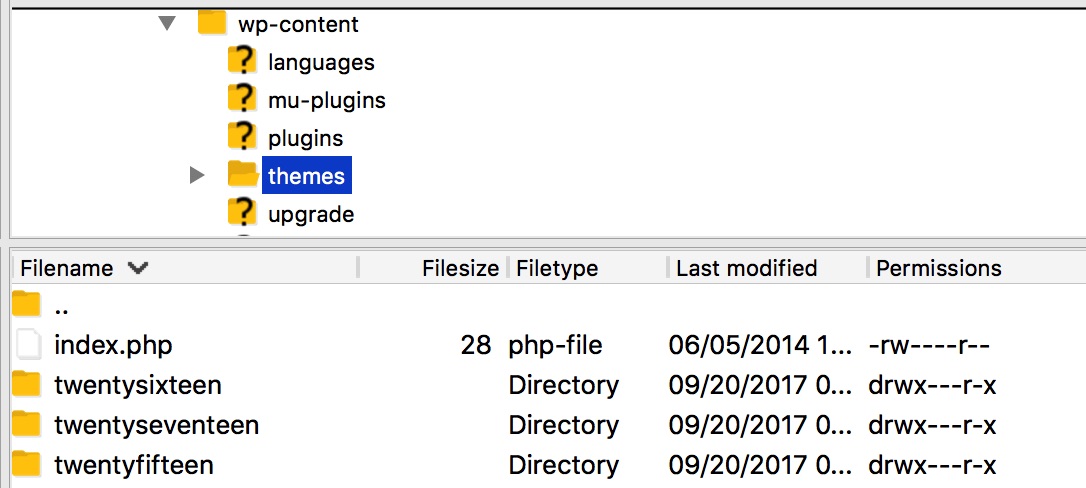WordPress FileZilla Themes Directory